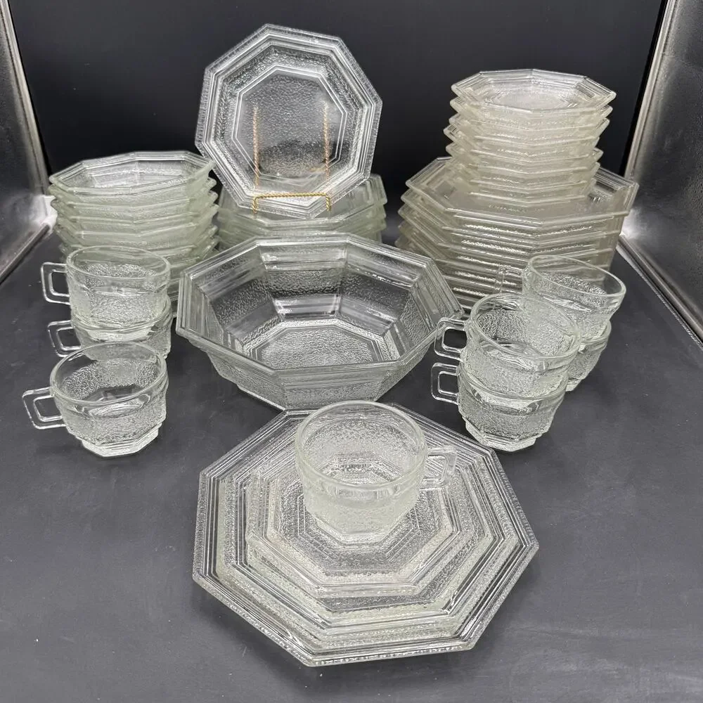 Vintage Cup and Saucer in Octagon Clear by Anchor Hocking